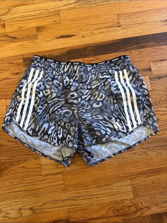adidas Pants - adidas Gray Leopard Print Running Shorts with White Stripes
